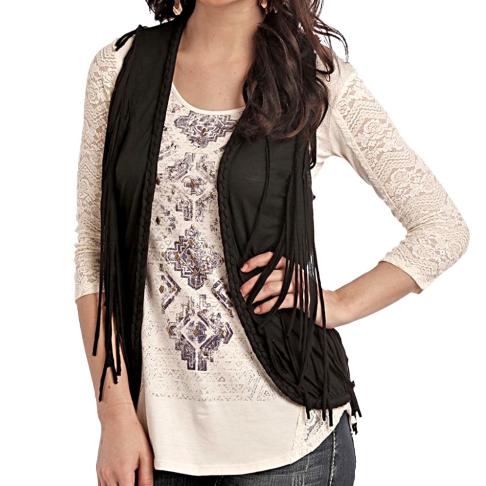 Rock and Roll Cowgirl fringe vest black western